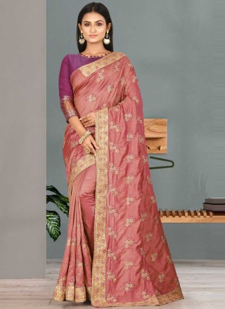 Satin Silk Classic Designer Saree in Pink