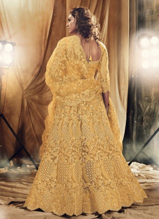 Satin Silk Embroidered Lehenga Choli in Yellow