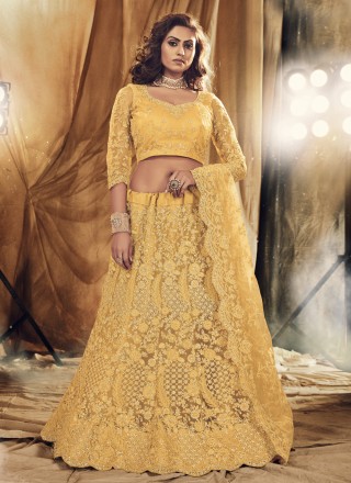 Bridal Lehengas : Yellow net thread and sequence embroidered ...