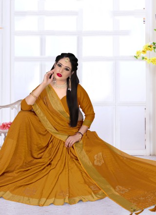 Satin Silk Swarovski Bollywood Saree in Mustard