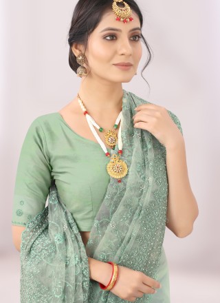 Sea Green Color Designer Saree