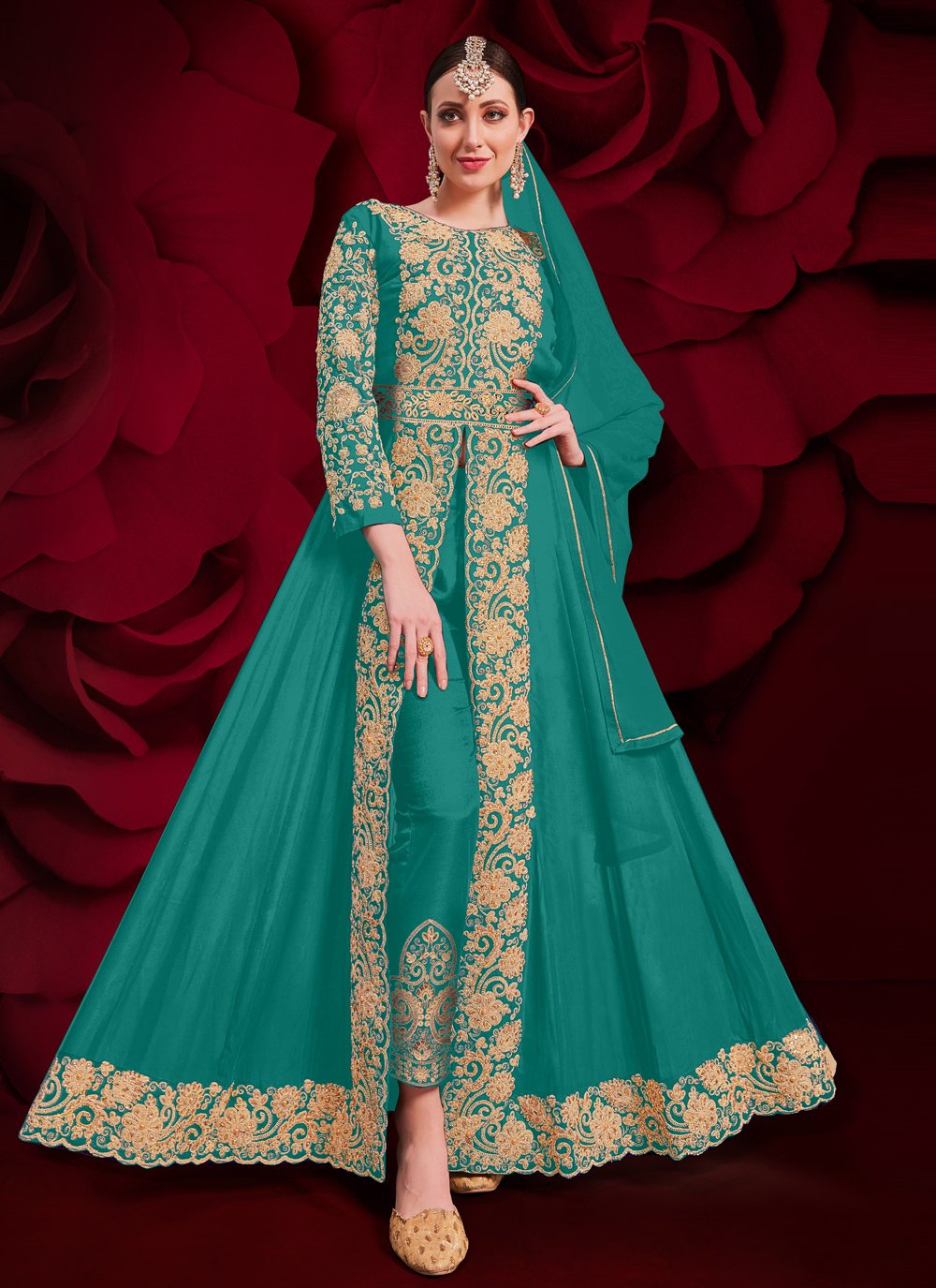 Sea Green Embroidered Anarkali Suit
