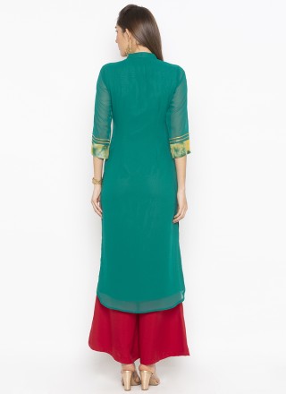 Sea Green Embroidered Festival Party Wear Kurti