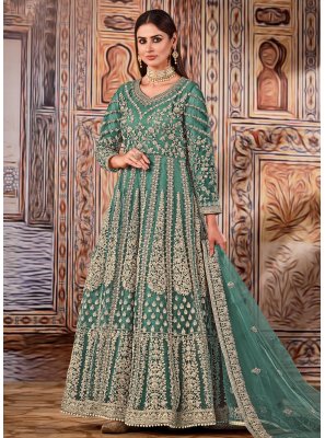 Sea Green Embroidered Floor Length Designer Suit