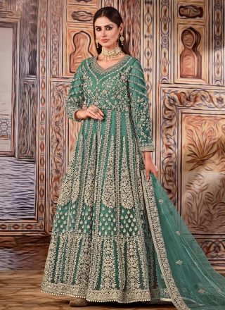 Sea Green Embroidered Floor Length Designer Suit
