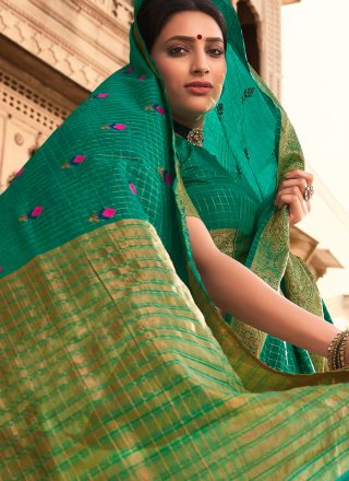 Sea Green Woven Traditional Designer Saree