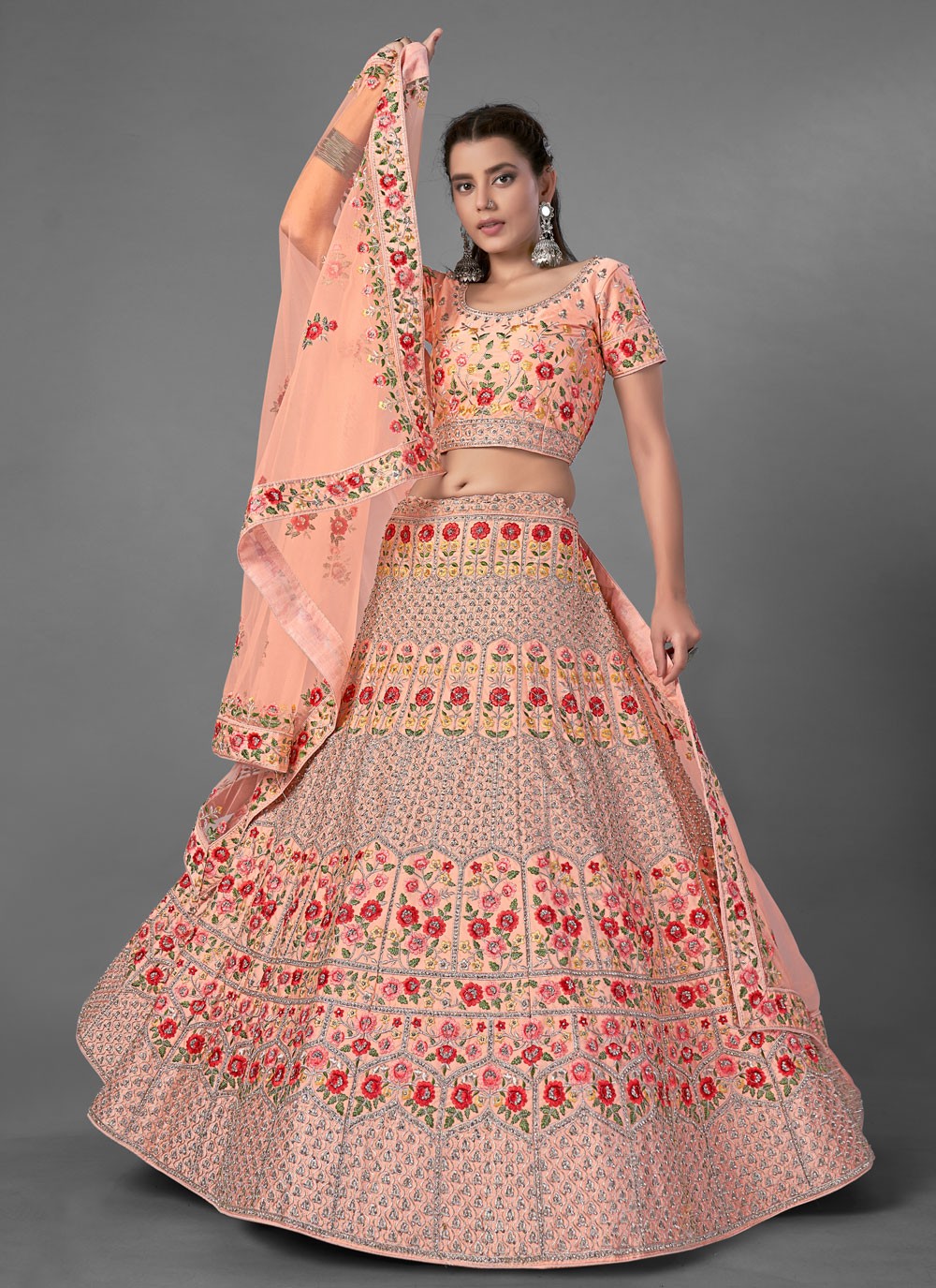Sequins Art Silk Peach Bollywood Lehenga Choli