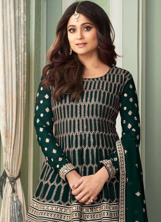Shamita Shetty Green Faux Georgette Designer Palazzo Salwar Kameez