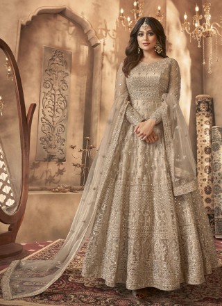 Shop Cream N Beige Net Abaya Style Anarkali Suit Wedding Wear Online at  Best Price | Cbazaar