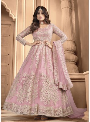 Shamita Shetty Pink Embroidered Floor Length Anarkali Suit