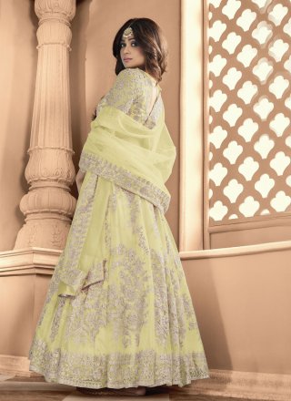 Shamita Shetty Yellow Embroidered Floor Length Anarkali Suit