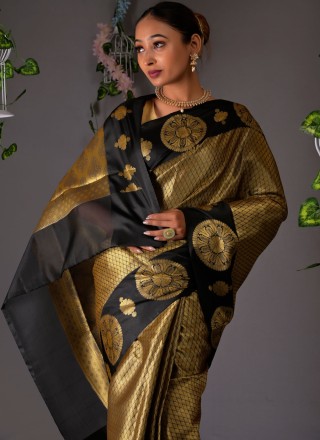 Silk Black and Gold Designer Traditional Saree