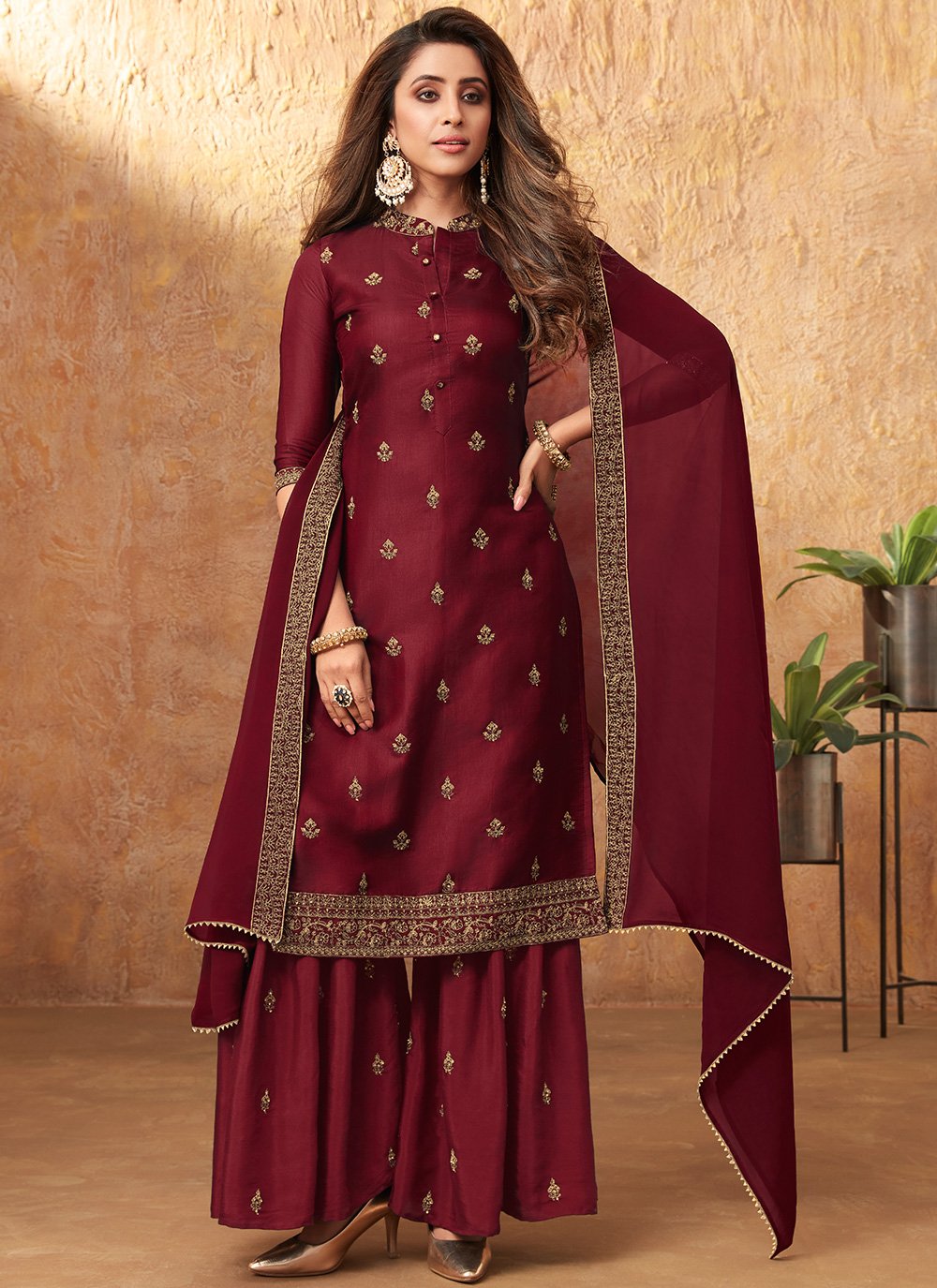 Burgundy pakistani outlet dress