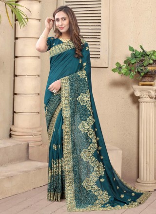 Silk Designer Saree in Teal