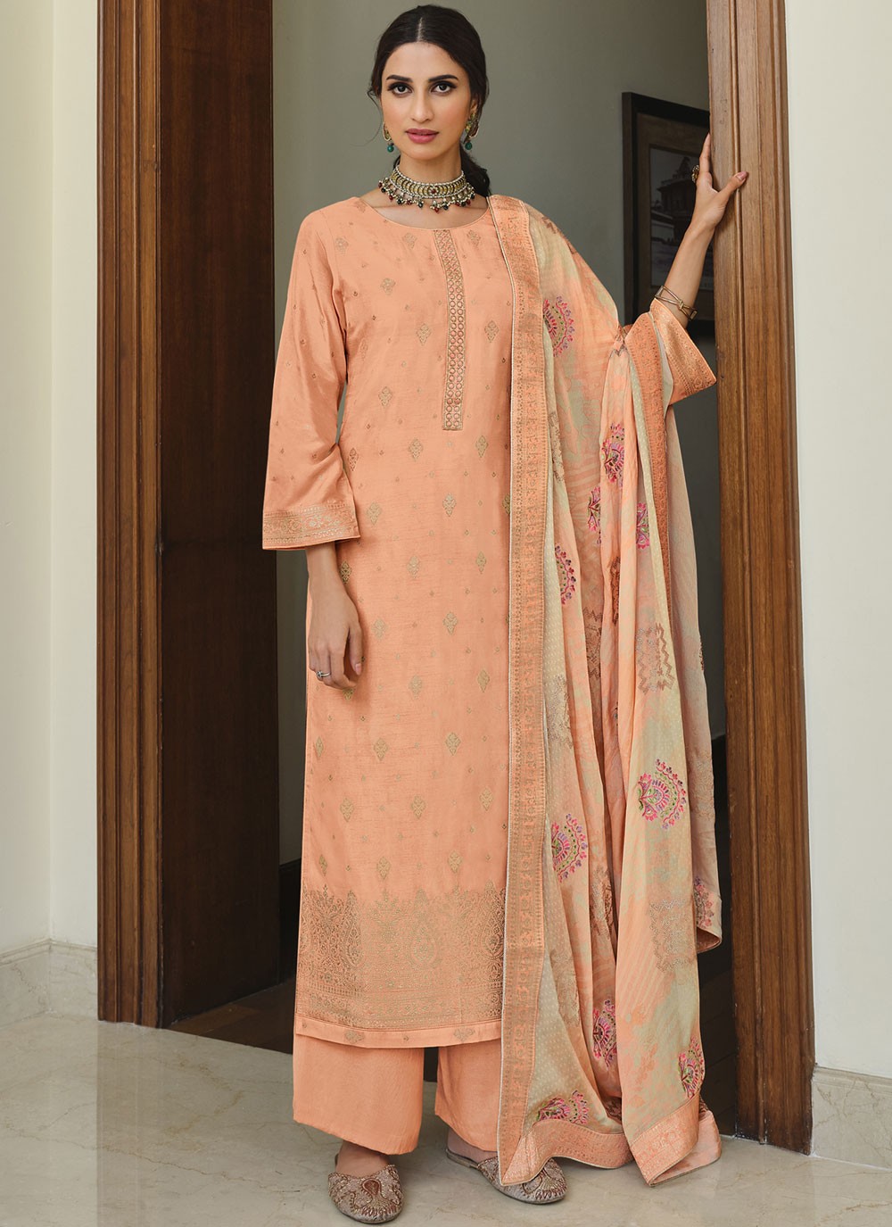 Silk Embroidered Designer Palazzo Suit