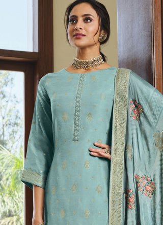 Silk Embroidered Designer Palazzo Suit