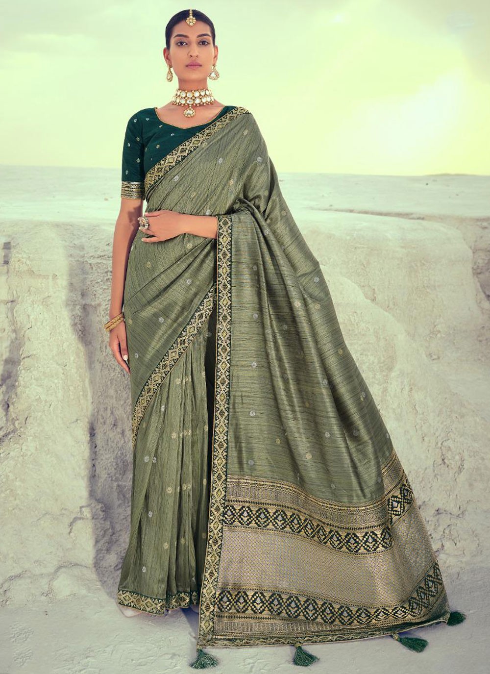 Silk Embroidered Green Traditional Designer Saree