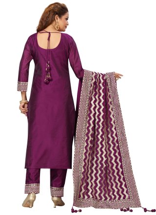 Silk Embroidered Magenta Readymade Designer Salwar Suit