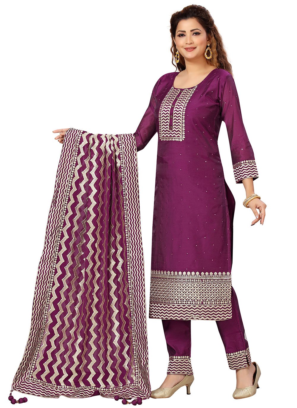 Silk Embroidered Magenta Readymade Designer Salwar Suit