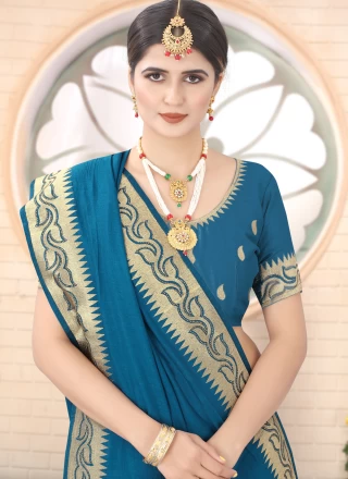 Silk Embroidered Rama Traditional Saree