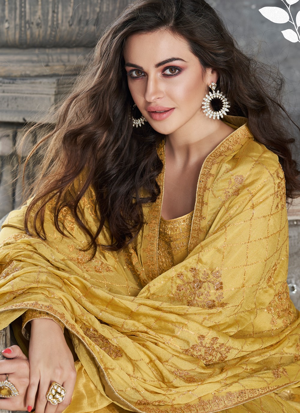 Buy Silk Embroidered Yellow Designer Palazzo Suit Online 172296