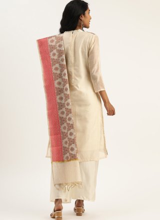 Silk Fancy Off White Designer Pakistani Suit