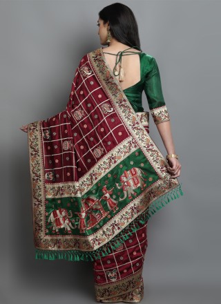 Silk Green and Maroon Designer Traditional Saree