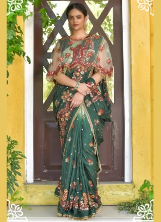 Silk Green Sequins Designer Traditional Saree