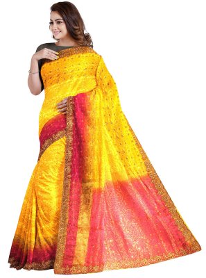 Silk Handwork Designer Saree in Yellow