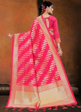 Silk Hot Pink Woven Designer Traditional Saree