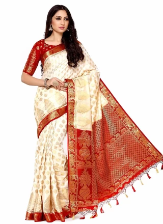 Silk Off White Zari Designer Traditional Saree