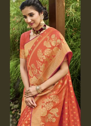 Silk Orange Designer Traditional Saree