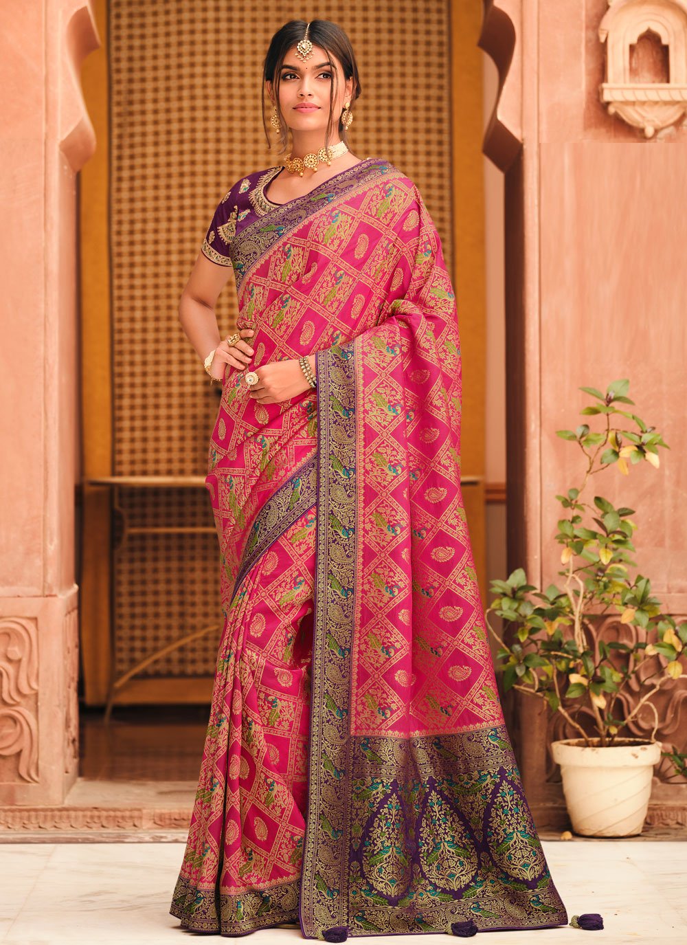 Silk Patch Border Designer Traditional Saree in Pink