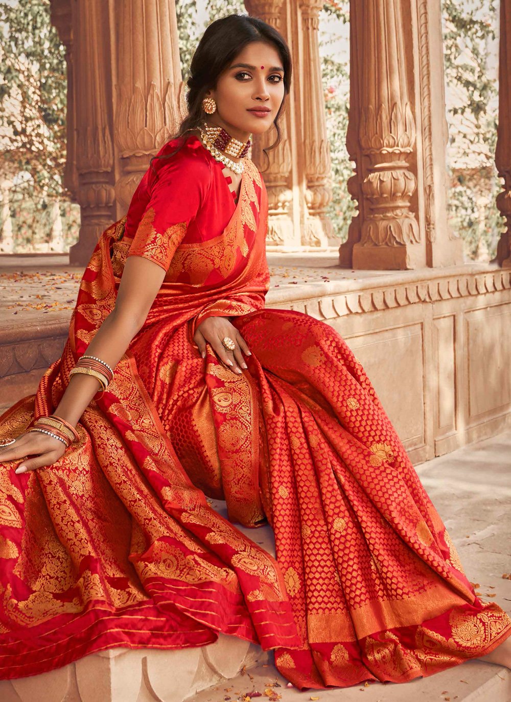 Buy Silk Red Fancy Traditional Designer Saree Online -