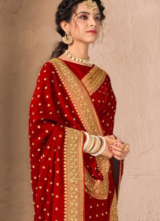 Silk Red Traditional Designer Saree