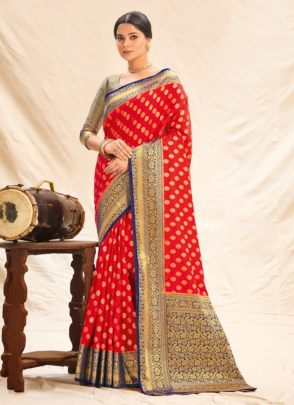 Silk Red Weaving Classic Designer Saree