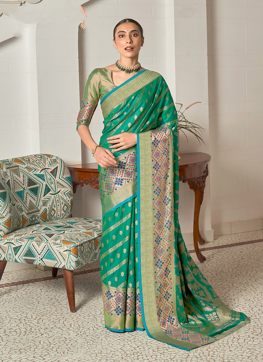 Silk Saree Weaving Silk in Sea Green