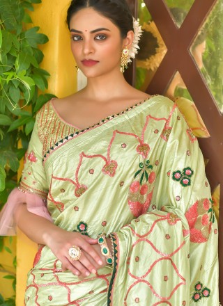 Silk Sequins Designer Traditional Saree in Green