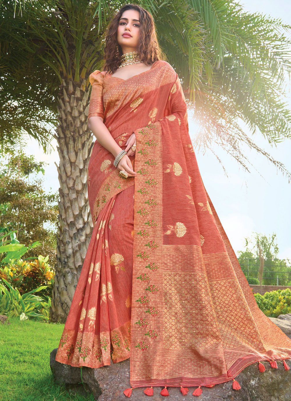 Silk Traditional Designer Saree in Orange