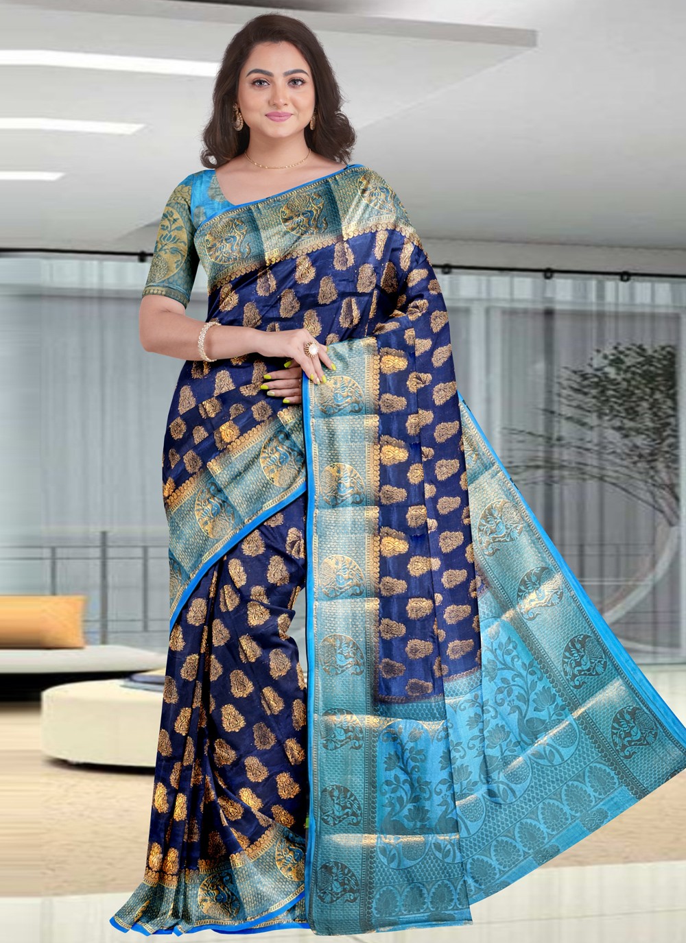 Silk Weaving Designer Traditional Saree in Navy Blue