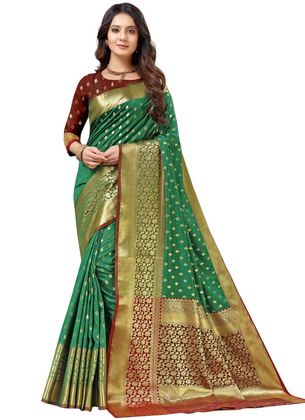 Silk Weaving Green Traditional Designer Saree