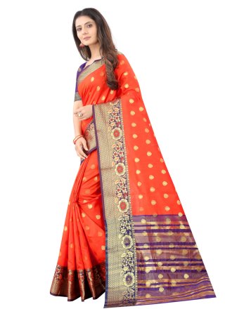 Silk Weaving Orange Designer Traditional Saree