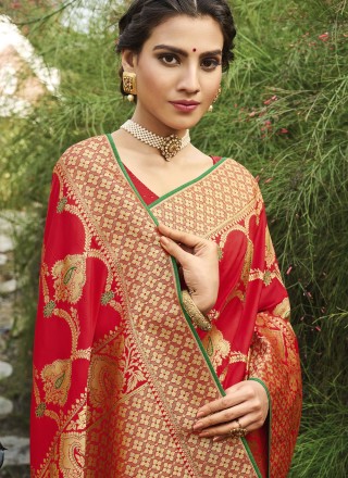 Silk Weaving Red Designer Traditional Saree