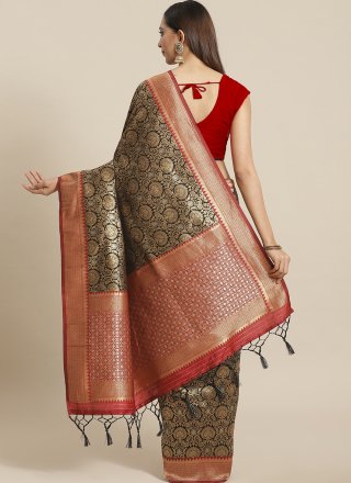 Silk Weaving Traditional Designer Saree in Black and Red