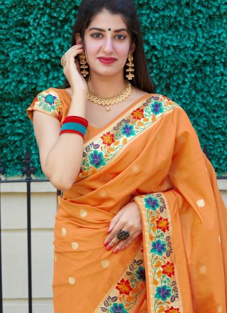 Silk Weaving Traditional Designer Saree in Orange