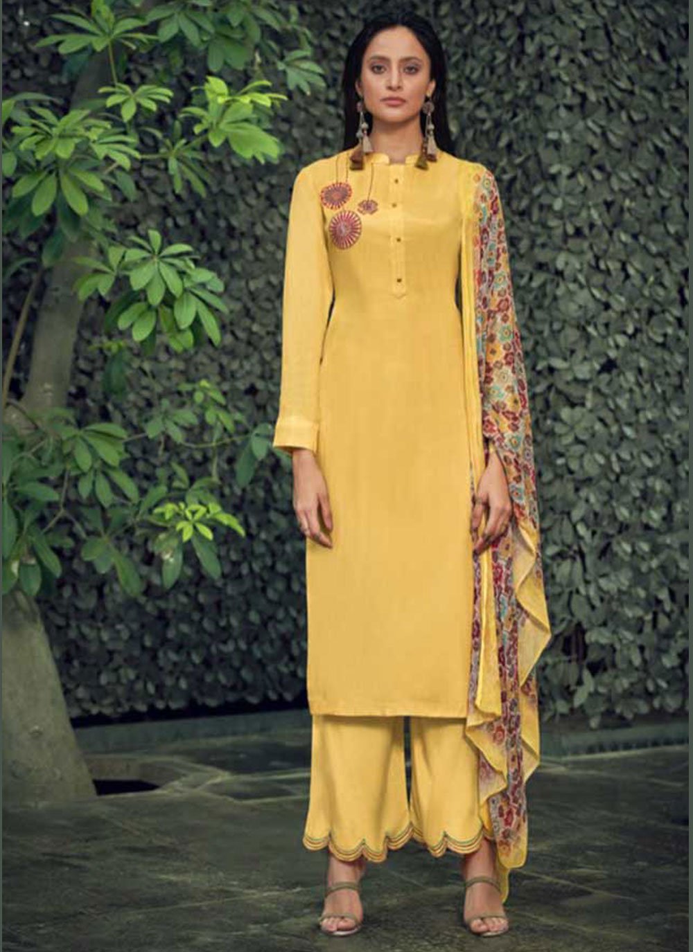 Silk Yellow Designer Palazzo Salwar Kameez