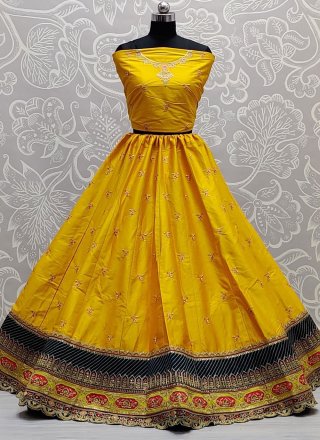 Silk Yellow Sequins Lehenga Choli
