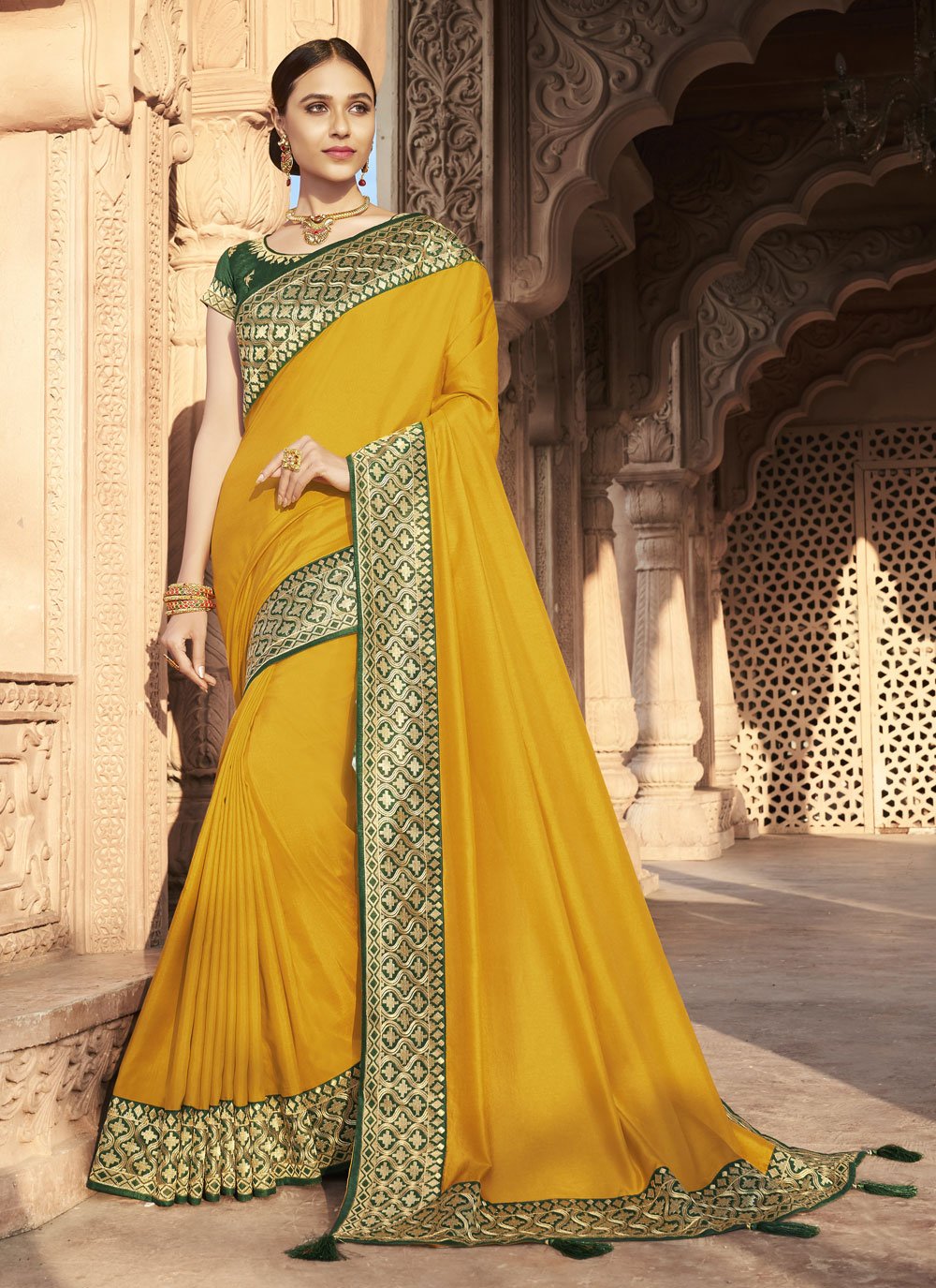 Buy Silk Yellow Traditional Designer Saree Online 