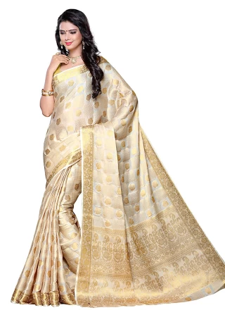 Silk Zari Designer Traditional Saree in Cream