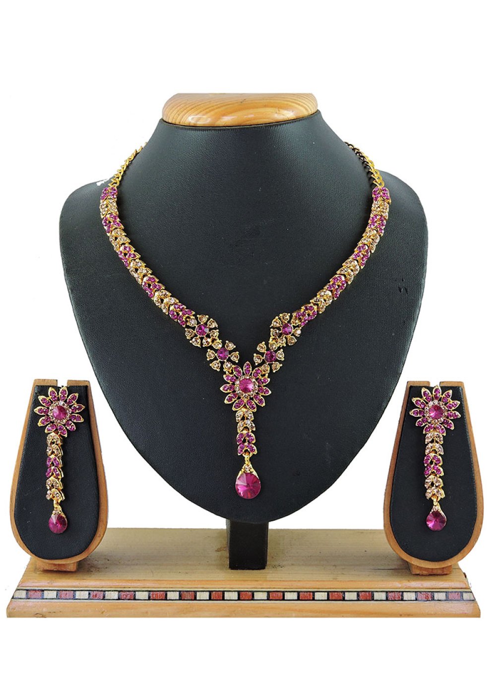 Stone Work Necklace Set in Pink
